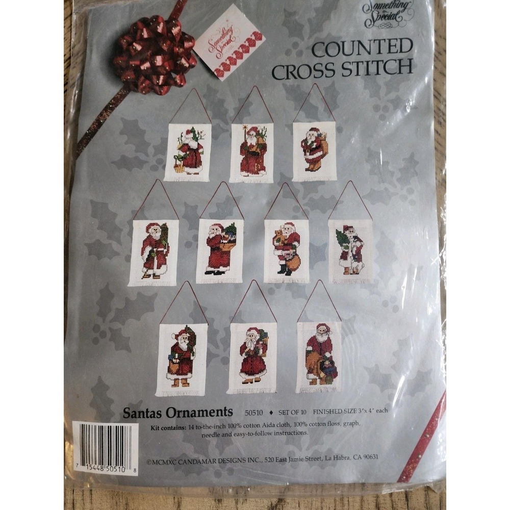 Candamar Designs Ornaments Counted Cross Stitch Santas Ornaments Vintage New